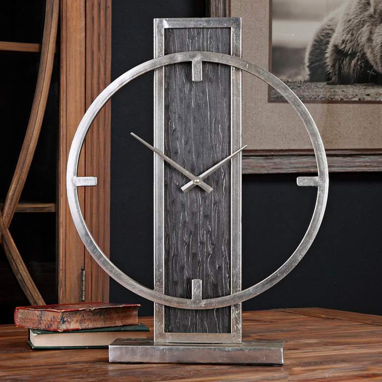 Uttermost Nico Antiqued Silver Champagne 20"H Table Clock