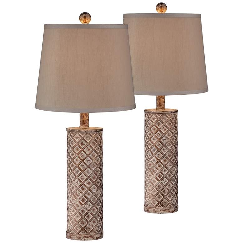 Gisele Gold Wash Lattice Column Table Lamp Set of 2