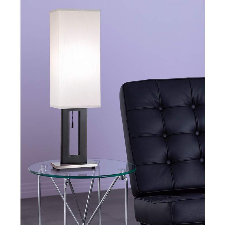 Floating Rectangle Brushed Nickel Modern Table Lamps Set of 2