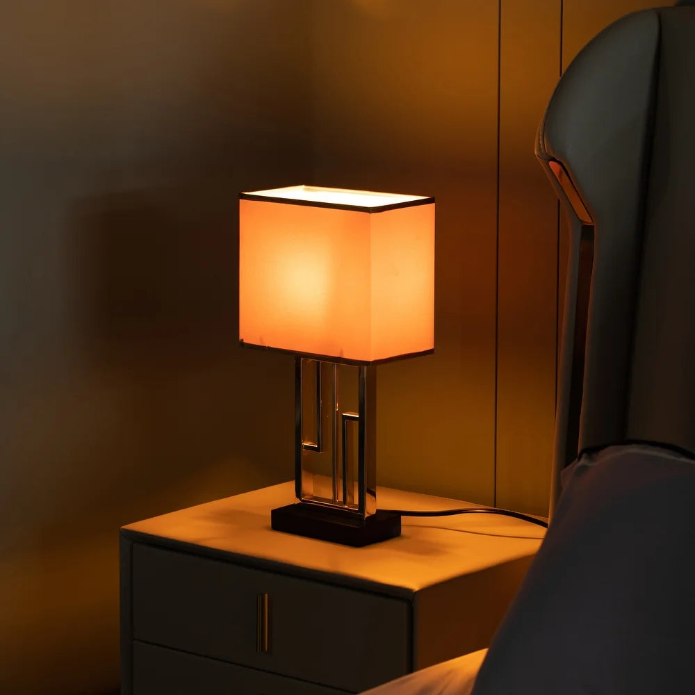 17" Decorative Metal Table Lamp with Gold Modern Stand and Brown Silk Lampshade