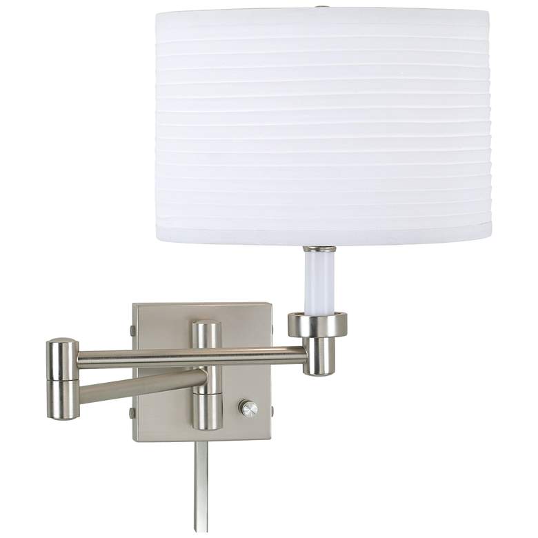 White Horizontal Drum Brushed Nickel Swing Arm w/ Cord Cover