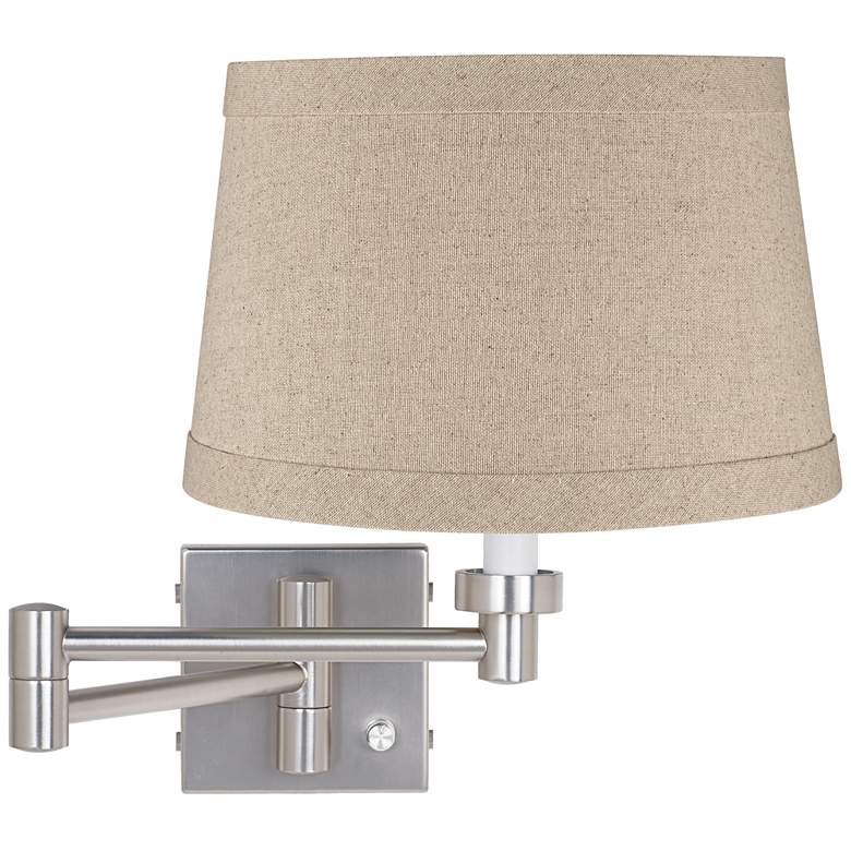 Natural Linen Drum Brushed Nickel Swing Arm Wall Lamp