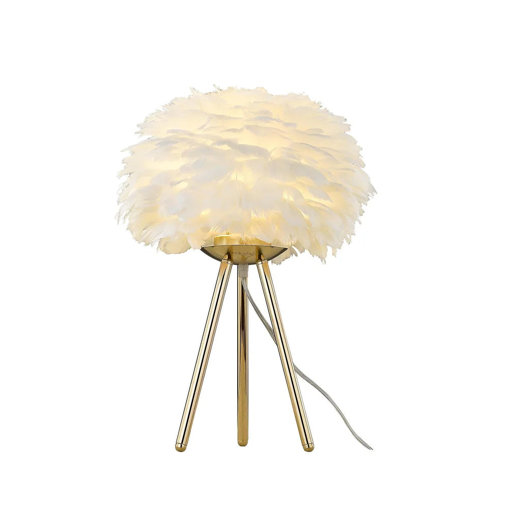 18.11" White Shade Gold Tripod Table Beside Lamp