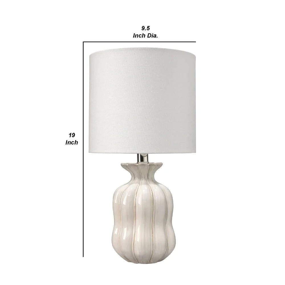 19 Inch Ceramic Coastal Table Lamp with Curved Base, White