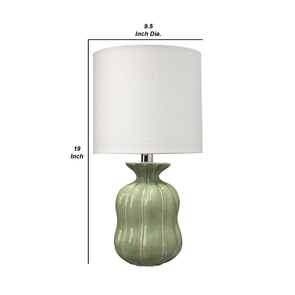 19 Inch Ceramic Coastal Table Lamp, Curved Base, Aqua Green