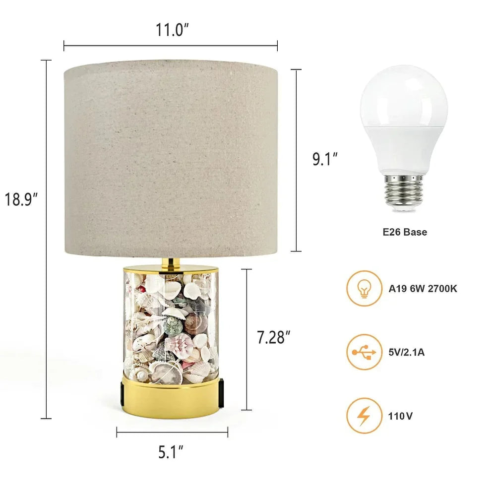 19 inch Seashell Table lamp with night lights - 19 inch