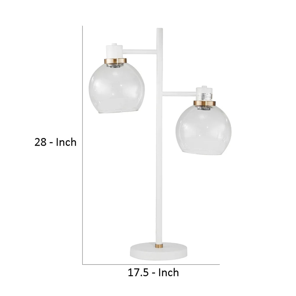 2 Globe Glass Table Lamp with Sleek Tubular Support, White