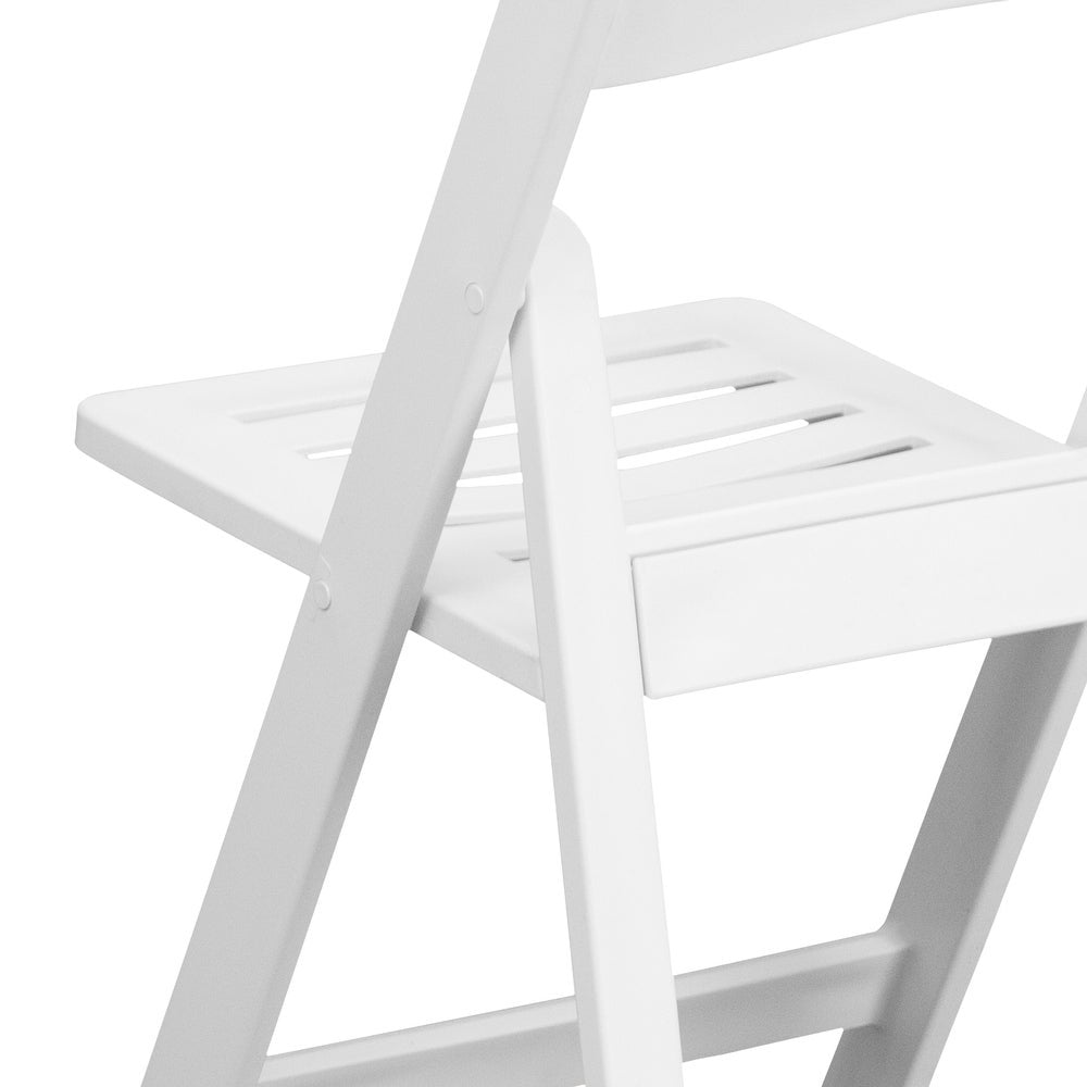 2 Pack HERCULES Series 1000 lb. Capacity White Resin Folding Chair with Slatted Seat