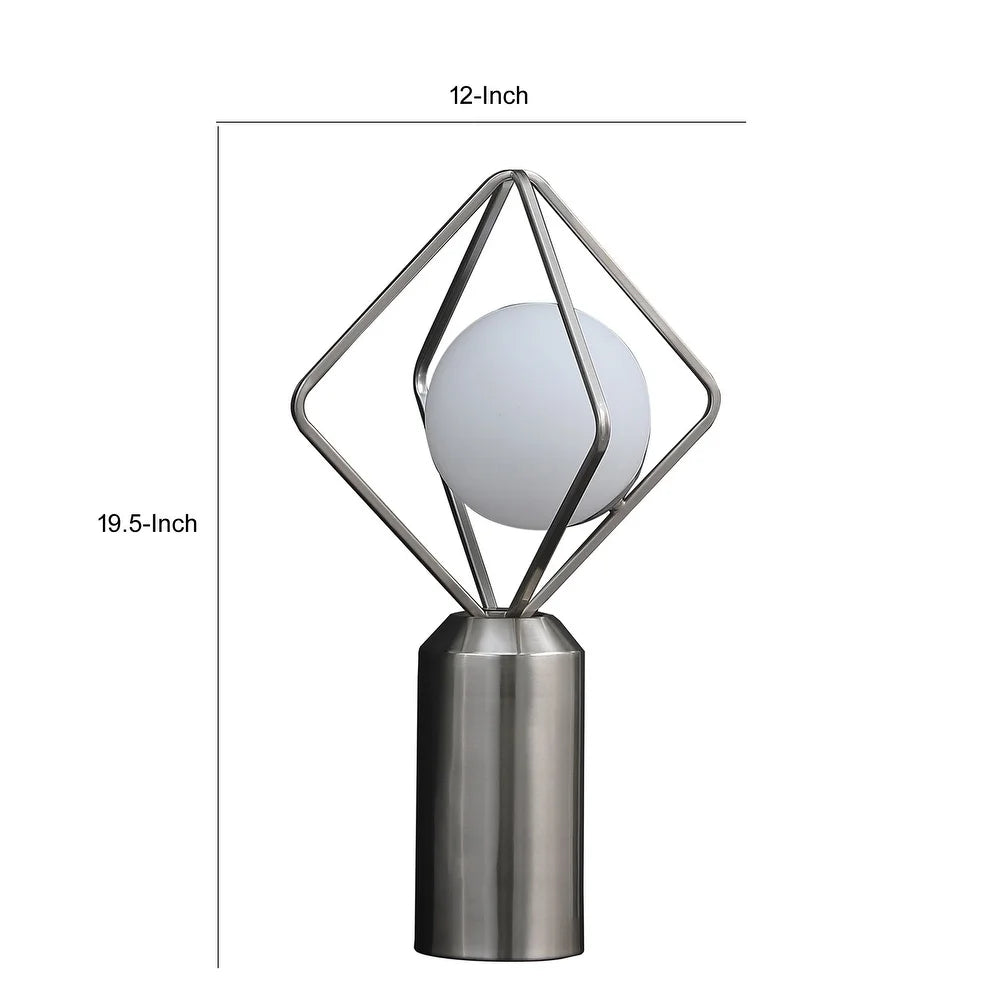20 Inch Metal Table Lamp, Octahedron Shade, 40W LED, Toggle Switch, Silver