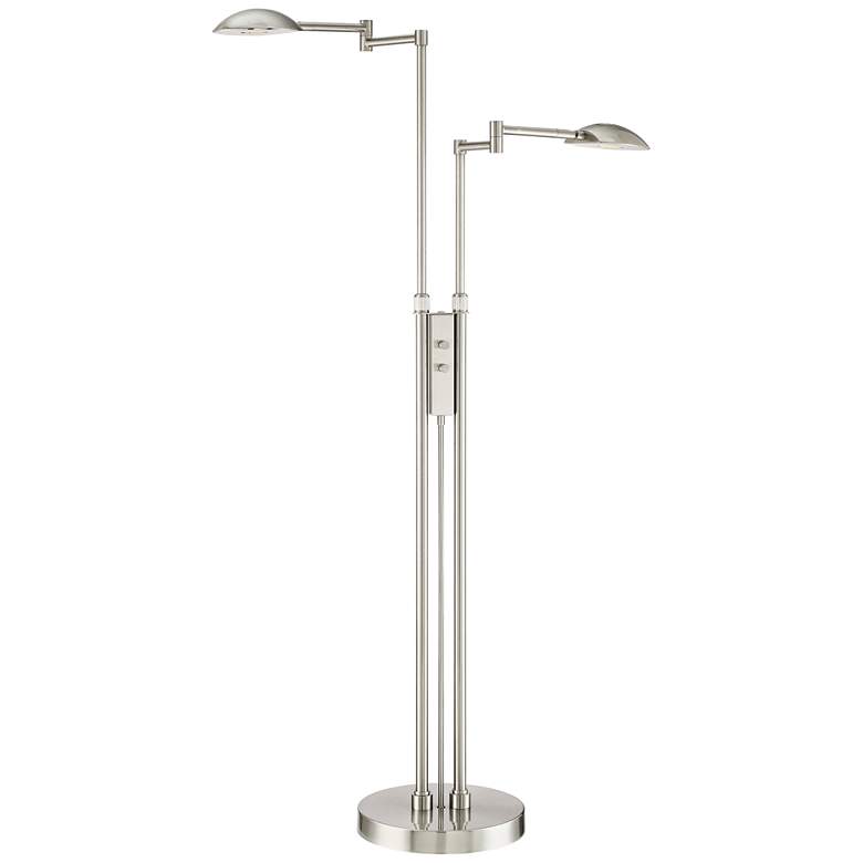 Eliptik Satin Nickel LED Double Swing Arm Floor Lamp