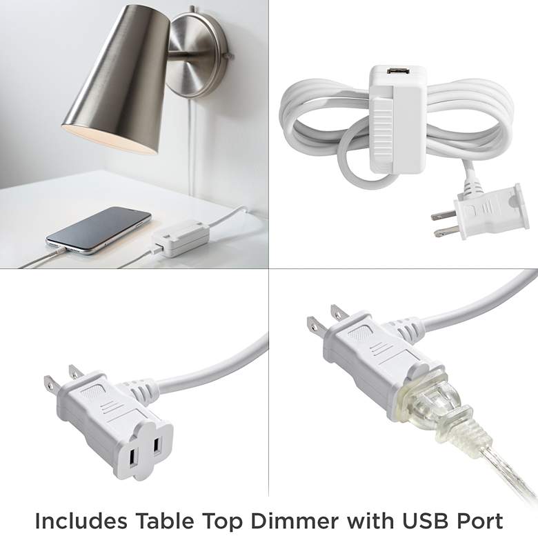 Trixie Brushed Nickel Rectangle Plug-In Wall Lamp with USB Dimmer