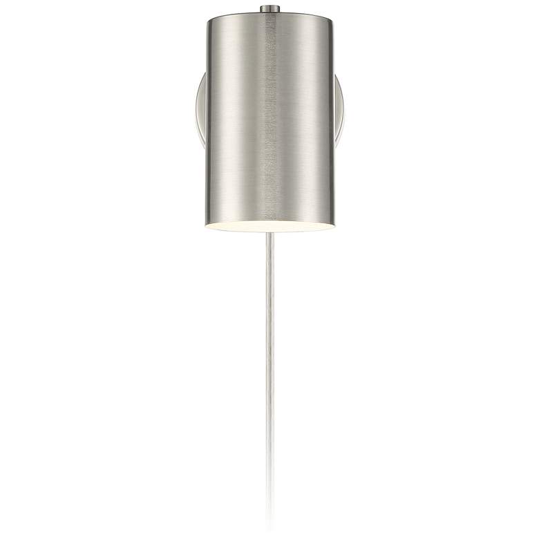 Carla Brushed Nickel Cylinder Down-Light Plug-In Wall Lamp with USB Dimmer