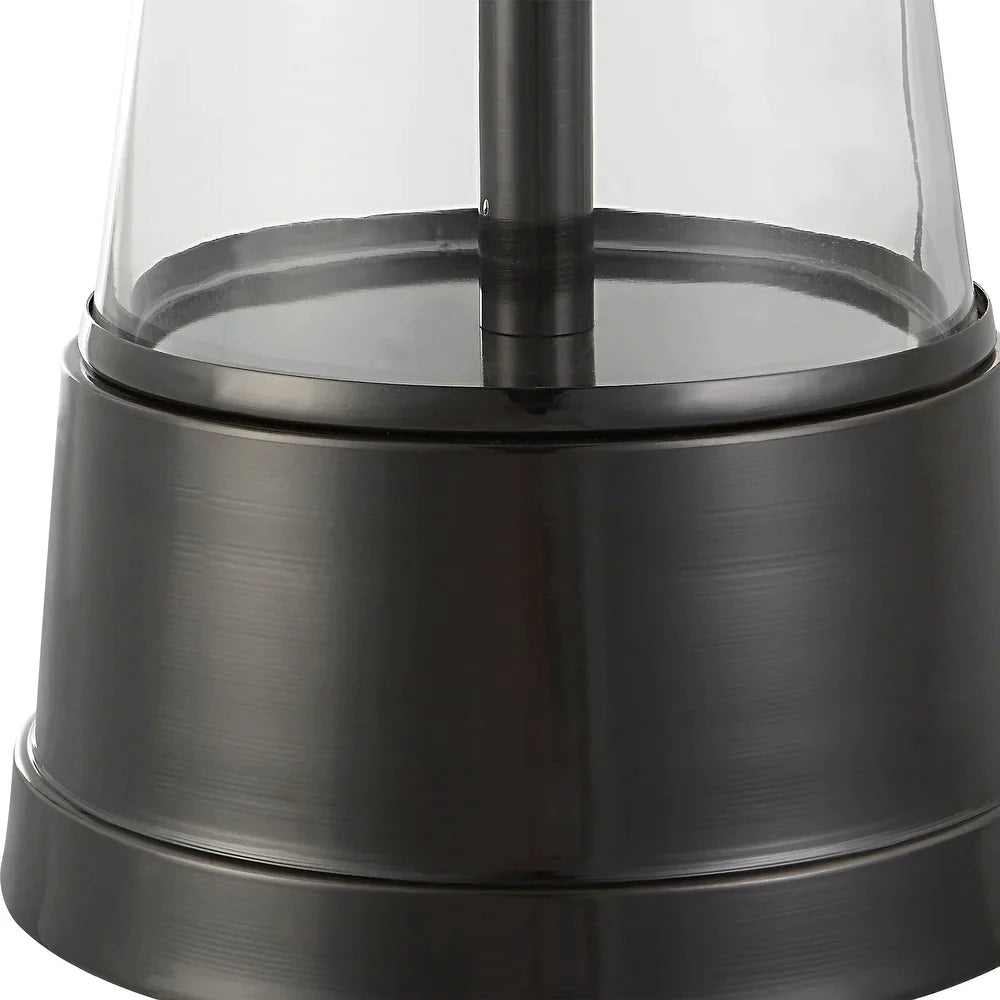 29 Inch Metal Table Lamp, Cone Shaped Glass Base, Silver, Gray