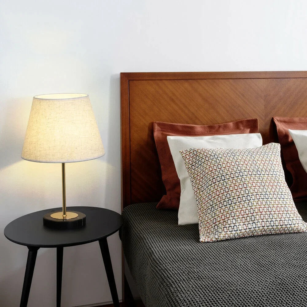 2PCS Vintage Table Lamps with Marble Base and Linen Fabric Shade, Gold