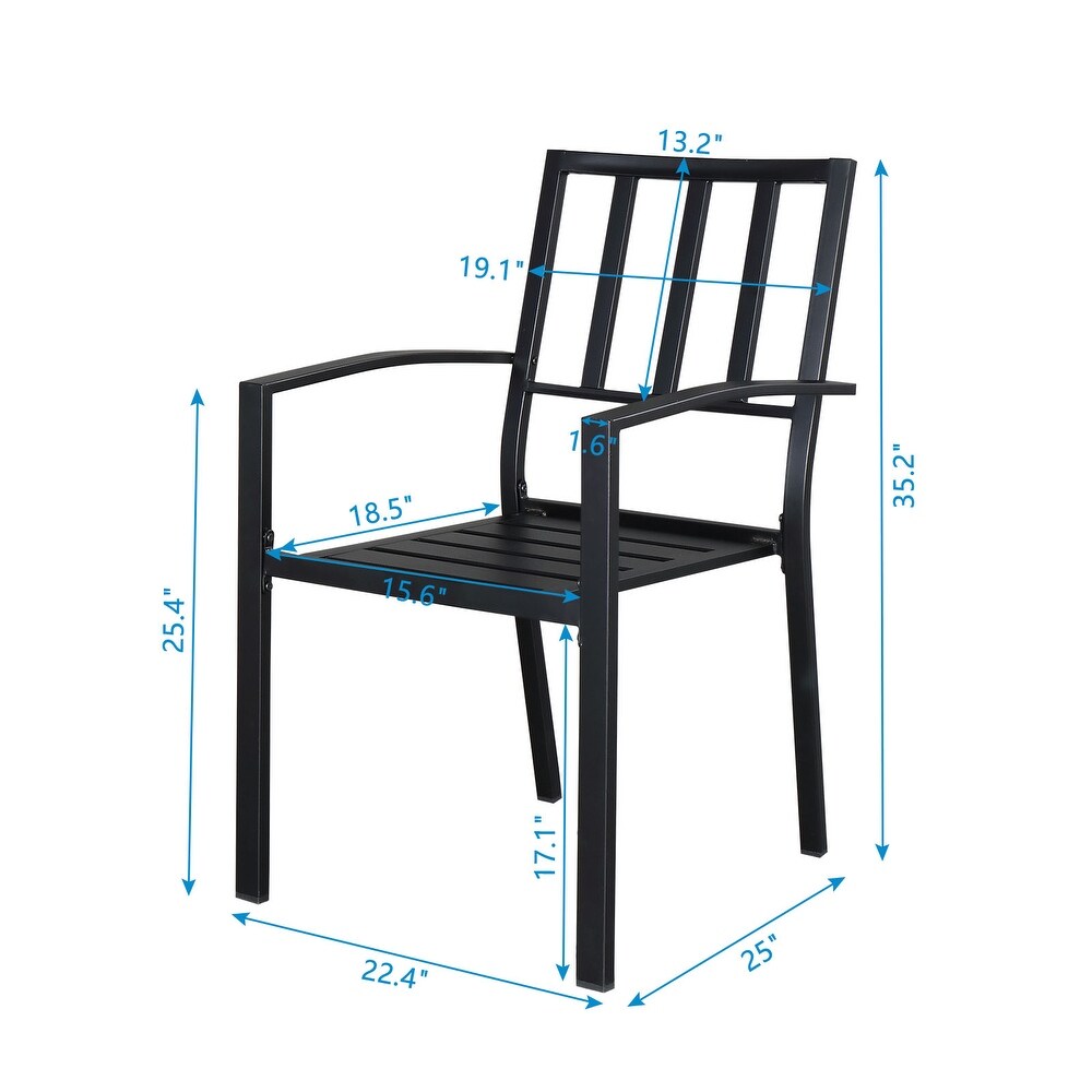 2pcs Backrest Vertical Grid Wrought Iron Dining Chair Black - (22.44 x 25 x 35.24)"