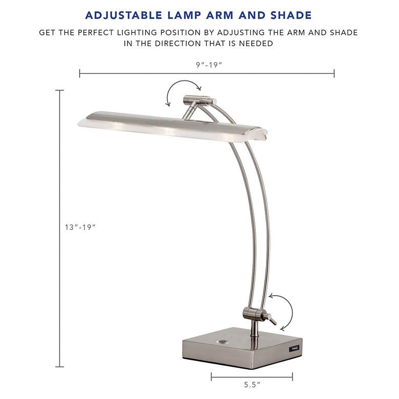 Esquire Brushed Steel Adjustable 3-Light LED Desk Lamp
