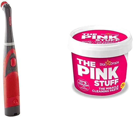 Rubbermaid Reveal Cordless Battery Power Scrubber, Red, Multi-Purpose Scrub Brush Cleaner for Grout/Tile/Bathroom/Shower/Bathtub, Water Resistant, Lightweight, Ergonomic Grip (1839685)