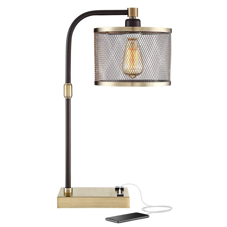 Brody Black and Brass Desk Lamp with USB and Outlet