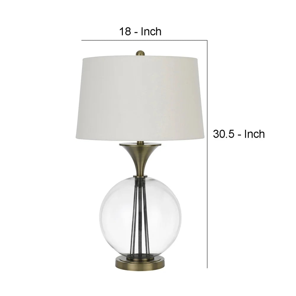 46 Inch Metal And Glass Globe Table Lamp, Dimmer, Brass Finish
