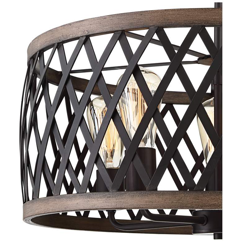 Aruba 20" Wide Woodgrain and Bronze 5-Light Drum Pendant