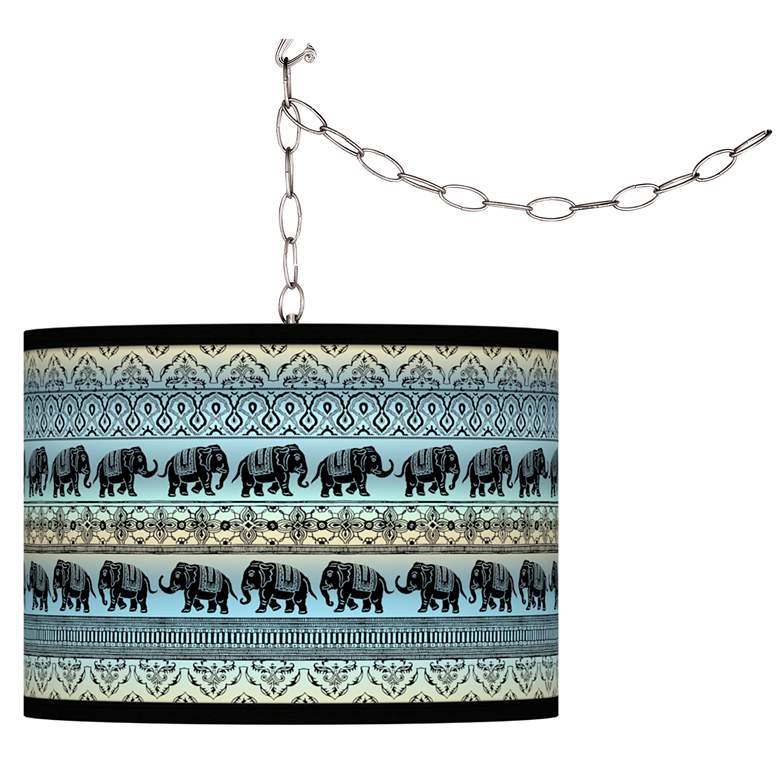 Elephant March Giclee Glow Plug-In Swag Pendant
