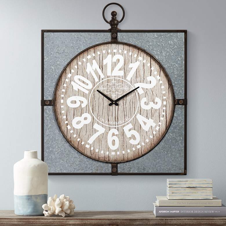 Hotel Hayward 33" High Wood and Metal Wall Clock