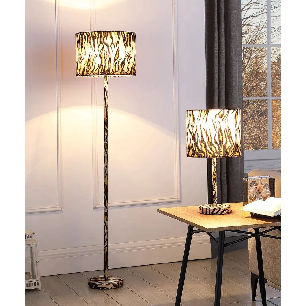 59" Mod Beige Black and Brown Faux Tiger Floor Lamp - Extra Large