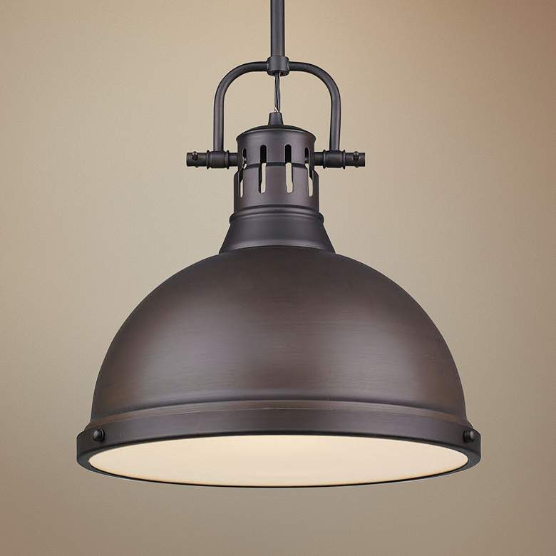 Duncan 14" Wide Rubbed Bronze Pendant Light with Rod