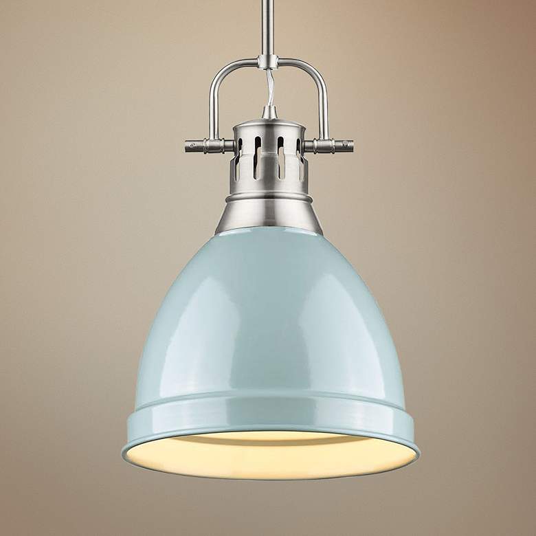 Duncan 9" Wide Pewter and Seafoam Blue Mini Pendant