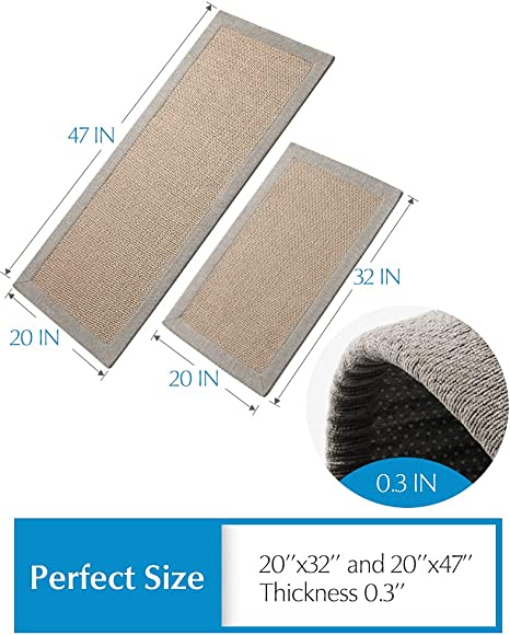 Kitchen Rugs and Mats 2PCS Non Skid for Floor, Washable Kitchen Runner Rugs for Kitchen Front of Sink Beige 20"x32"+20"x47"