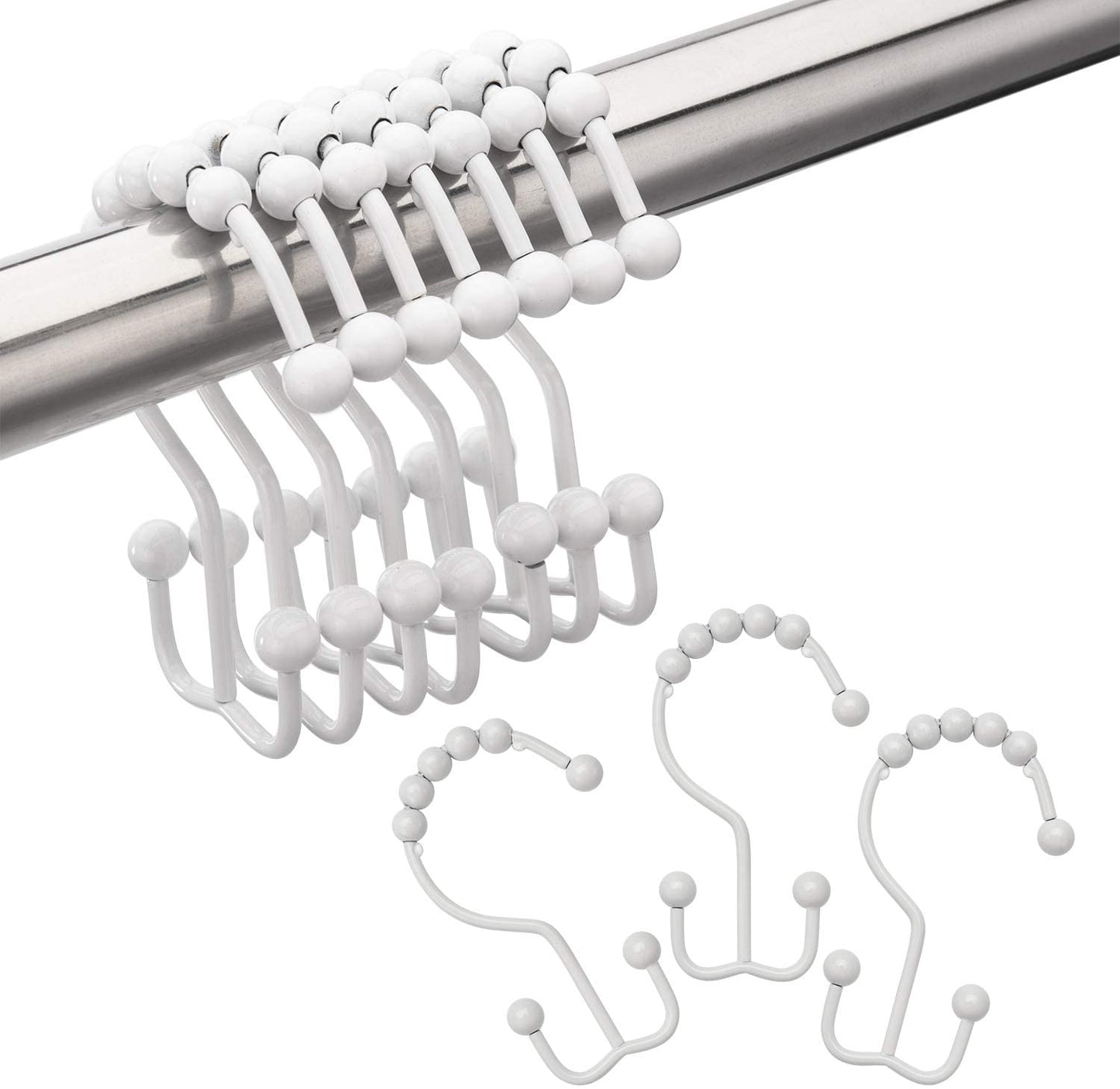 Metal Double Glide Shower Hooks for Bathroom Rods Curtains, Set of 12 Hooks