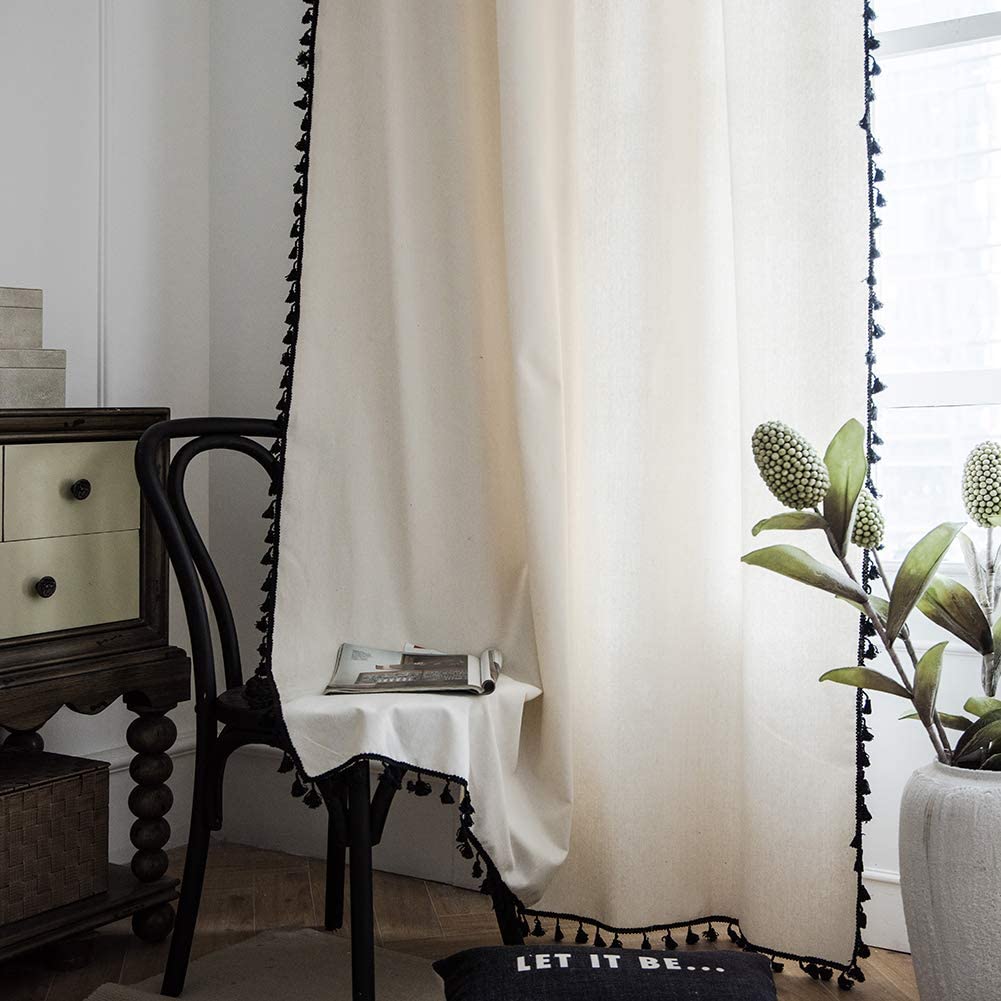 ColorBird Striped Semi-Blackout Window Curtains 2 Panels Farmhouse Style Cotton Linen