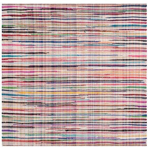 Hand-Woven Ivory and Multi Flatweave Cotton Area Rug