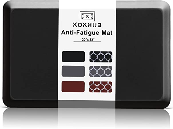Anti Fatigue Cushioned Mat, 3/4 Inch Thick Comfort with Non Slip Foam, Washable Standing Desk Mat Pad for Office, Home or Sink - 32" L x 20" W, Black