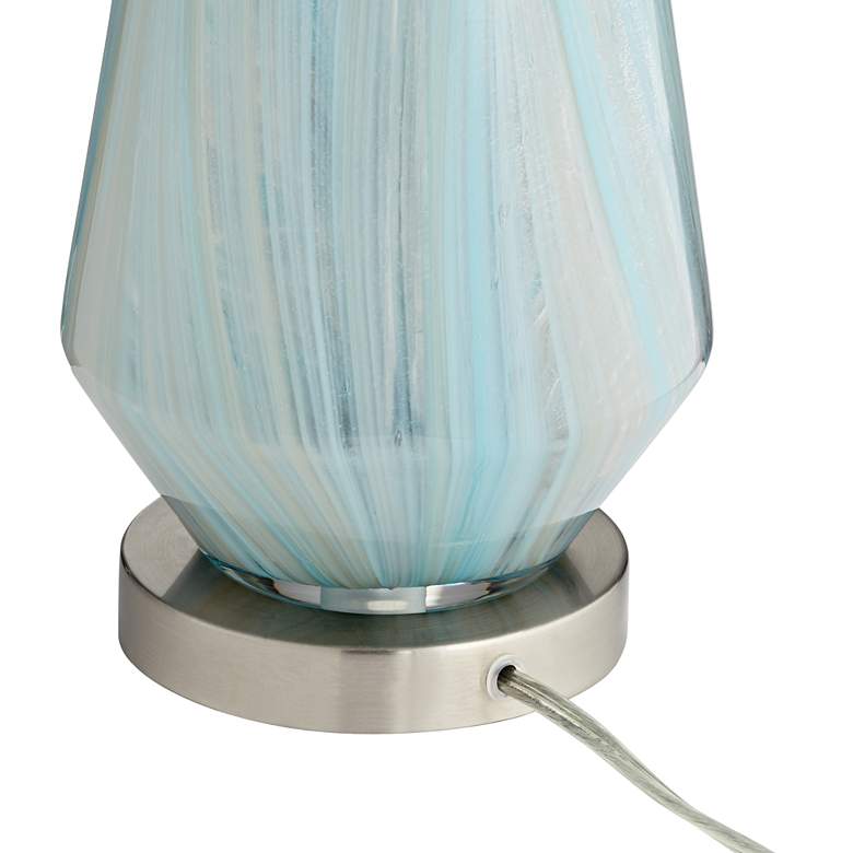 Jaime Blue and Gray Table Lamp with Square White Marble Riser