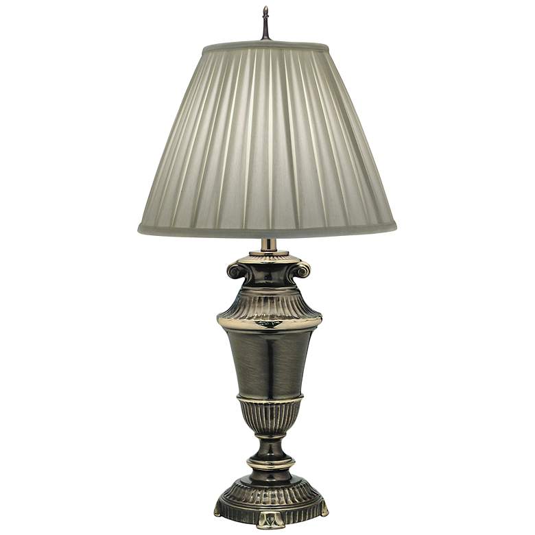 Ivory Shadow Box Pleat Roman Bronze Table Lamp