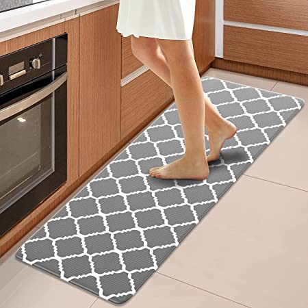 0.47inch Cushioned Anti-Fatigue Kitchen Rug,Non Slip Waterproof Kitchen Mats and Rugs Heavy Duty PVC Ergonomic Comfort Mat for Kitchen, Floor, Office, Sink, Laundry (17.3"x 47", Grey)
