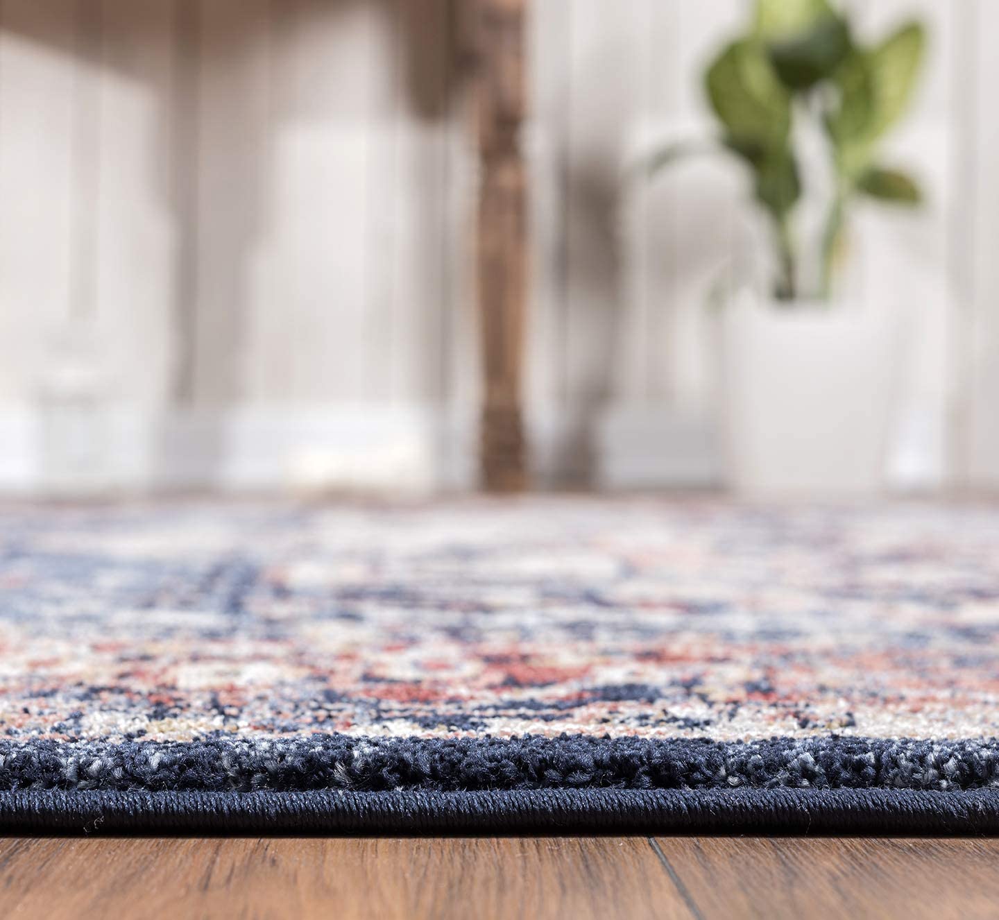 Navy & Beige Vintage Turkish Oriental Medallion Distressed Rug