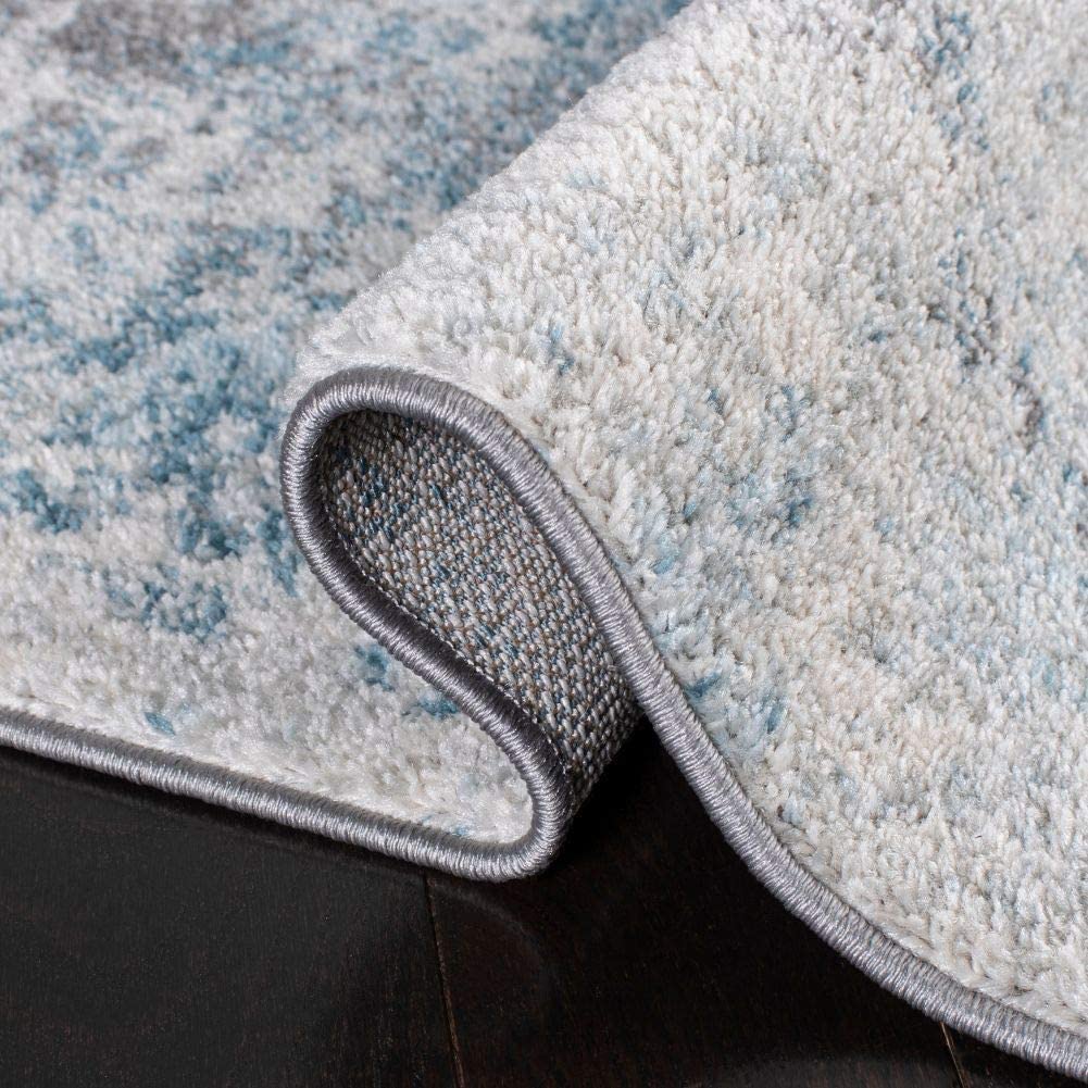 Modern Abstract Area Rug, Ivory/Blue