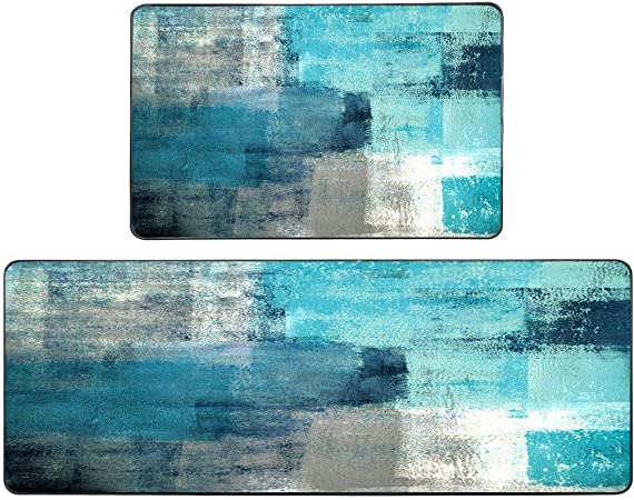 Kitchen Abstract Art Painting Non-Slip Rug Mat Set