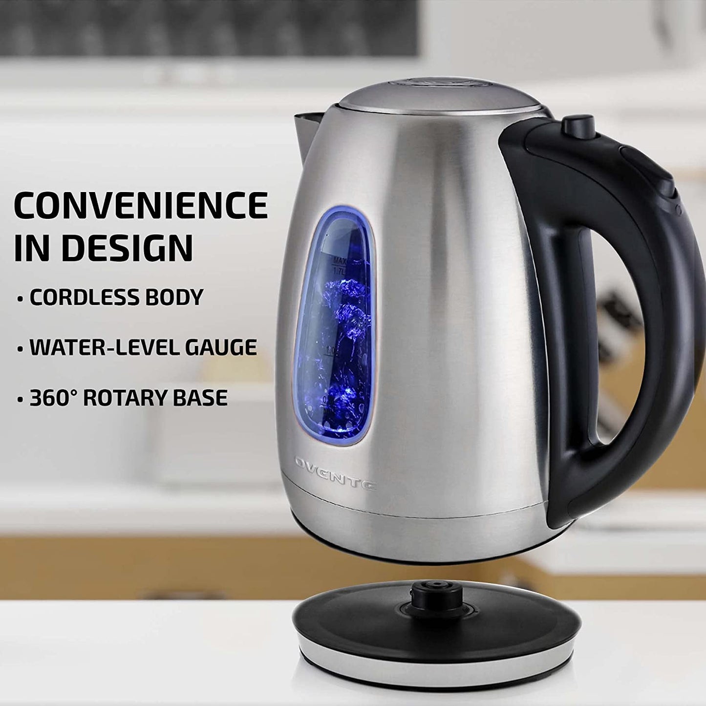 Stainless Steel Fast, Portable Electric Hot Water Kettle for Tea and Coffee, 1.7-Liter