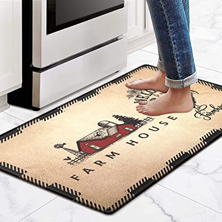Kitchen Mat Set of 2 Farmhouse Anti Fatigue Floor Mat,Rooster Buffalo Plaid Sunflowers Kitchen Rug Sets PVC Leather Waterproof & Non-Slip Comfort Standing Mats for Kitchen,Sink,Office,Laundry