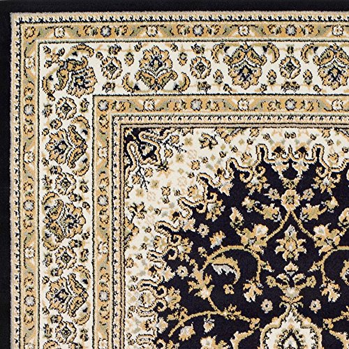 Traditional Design Ivory/Black Area Rug