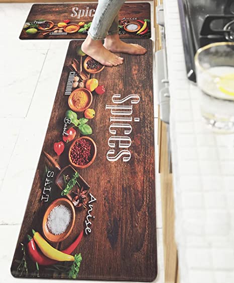 Anti Fatigue Kitchen Mat Farmhouse Kitchen Rugs Waterproof Kitchen mats for Floor 2 Piece Set Non Slip Kithcen Rugs and mats (Black)