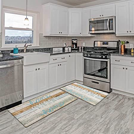 Sweet Home Kitchen Rug Set 2 Pieces, Cushioned Anti-Fatigue Kitchen Floor Mats Waterproof Easy to Clean Comfort Standing Kitchen Mat Set (Green)