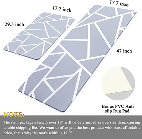 Kitchen Rugs and Mats Anti Fatigue for Floor Non Slip 2 Piece Set 17.7" Wide 0.47" Thick Kitchen Runner Cushioned PVC Memory Foam Waterproof Mats for Kitchen Sink Office (Dark Brown with Rug Pads)