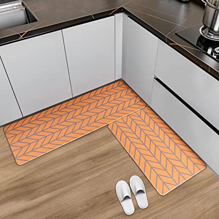 UNIWELL Anti Fatigue Kitchen Mats, 2 Piece Kitchen Rug Set, Waterproof and Anti-Slip PVC Floor Mats for Kitchen, Office, Laundry, Yoga Room