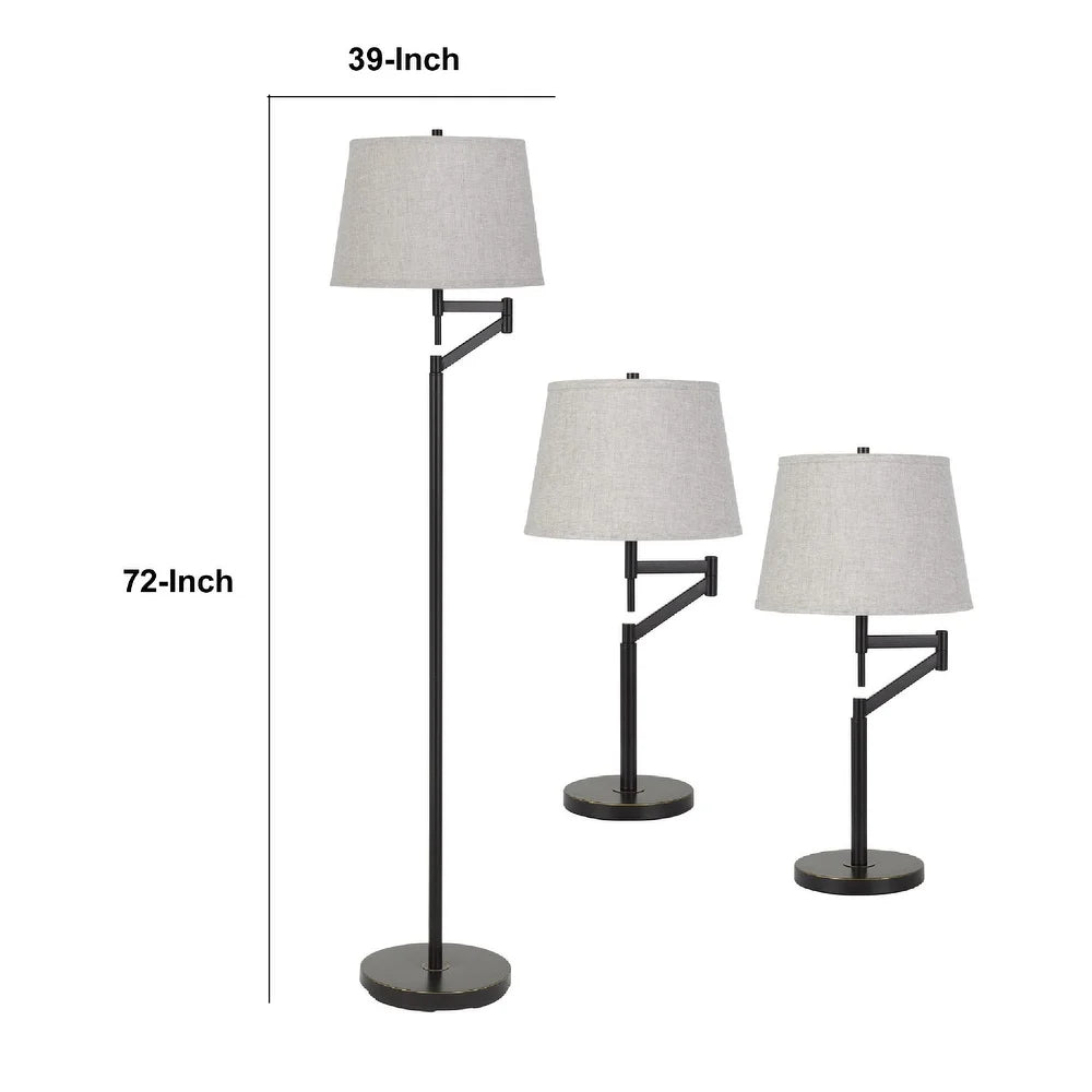 72 Inch Adjusting Floor Lamp, Table Lamps, Set of 3, Black
