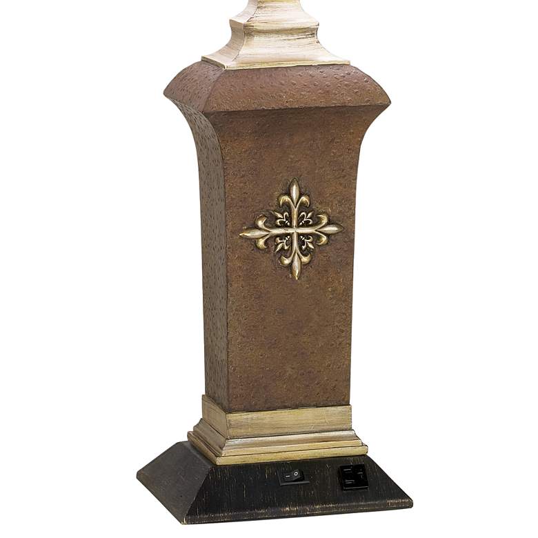 Hilda Bronze Leather Resin Table Lamp with Convenience Outlet