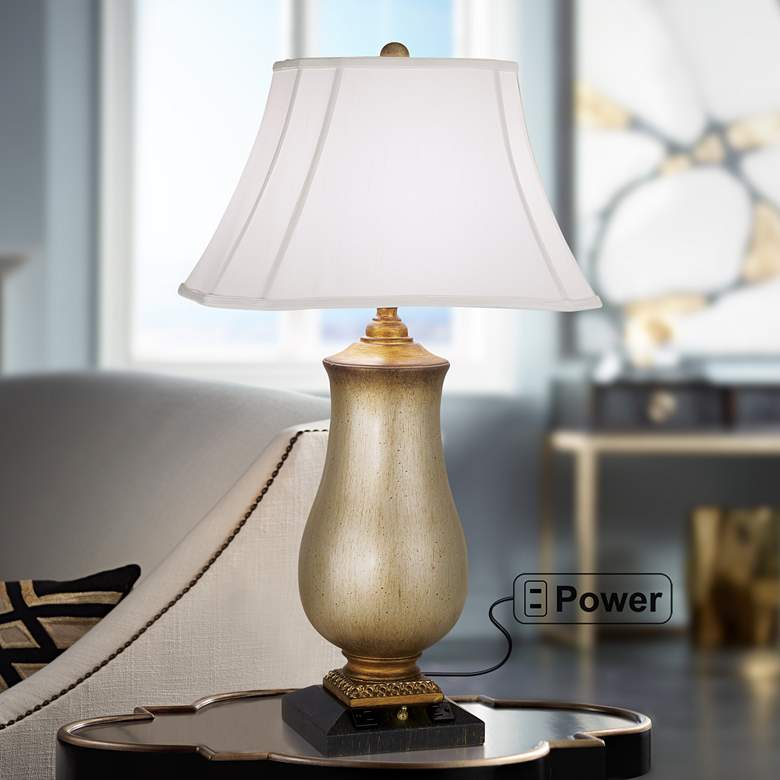 Barrett Tarnished Silver Urn Table Lamp with Convenience Outlets ...